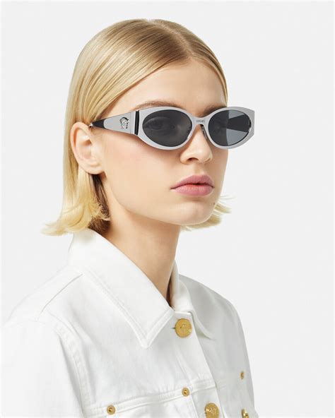 Versace: Silver 'La Medusa' Oval Sunglasses 